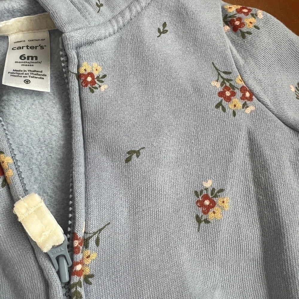 Bundle 2-Piece Fleece-Lined Blue Floral Hoodie & Pant Set size 6 months